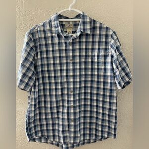 L.L. Bean Men’s Casual Navy/White Plaid Men's Cotton Short Sleeve Shirt Medium